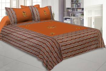 Applique Mustard Dandiya Jaipuri Hand Made Embroidery Patch Work Double Bedsheet 1