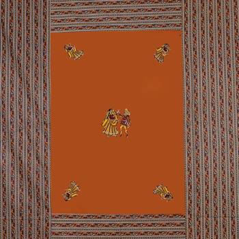 Applique Mustard Dandiya Jaipuri Hand Made Embroidery Patch Work Double Bedsheet 4