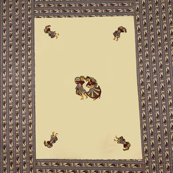 Applique Cream Chang Dance Jaipuri Hand Made Embroidery Patch Work Double Bedsheet 4