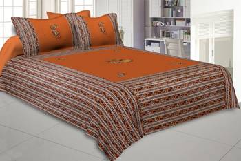 Applique Mustard Chang Dance Jaipuri Hand Made Embroidery Patch Work Double Bedsheet 1