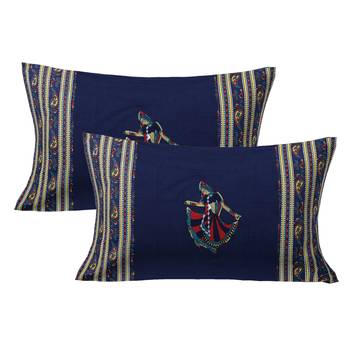 Applique Blue Gujri Jaipuri Hand Made Embroidery Patch Work Double Bedsheet 2