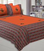 Applique Orange Gujri Jaipuri Hand Made Embroidery Patch Work Double Bedsheet
