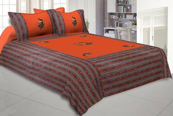 Applique Orange Rajasthani Dance Jaipuri Hand Made Embroidery Patch Work Double Bedsheet 1