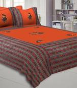 Applique Orange Rajasthani Dance Jaipuri Hand Made Embroidery Patch Work Double Bedsheet