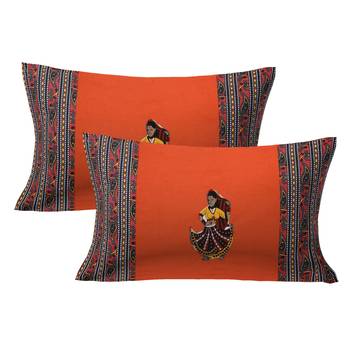 Applique Orange Rajasthani Dance Jaipuri Hand Made Embroidery Patch Work Double Bedsheet 2