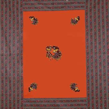 Applique Orange Rajasthani Dance Jaipuri Hand Made Embroidery Patch Work Double Bedsheet 4