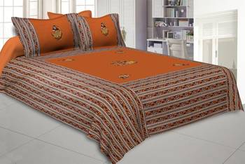 Applique Mustard Rajasthani Dance Jaipuri Hand Made Embroidery Patch Work Double Bedsheet 1
