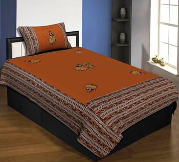 Applique Mustard Rajasthani Dance Jaipuri Hand Made Embroidery Patch Work Single Bedsheet 1
