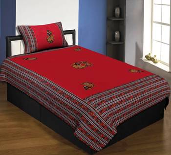 Applique Red Rajasthani Dance Jaipuri Hand Made Embroidery Patch Work Single Bedsheet 1