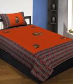 Applique Orange Rajasthani Dance Jaipuri Hand Made Embroidery Patch Work Single Bedsheet
