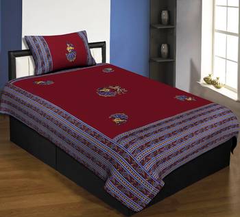 Applique Maroon Rajasthani Dance Jaipuri Hand Made Embroidery Patch Work Single Bedsheet 1