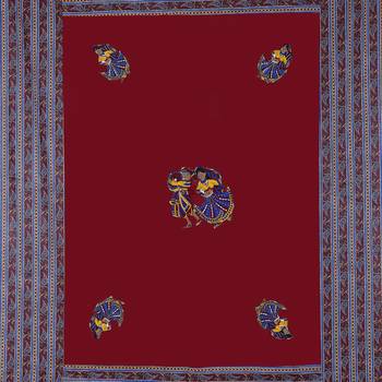 Applique Maroon Rajasthani Dance Jaipuri Hand Made Embroidery Patch Work Single Bedsheet 4