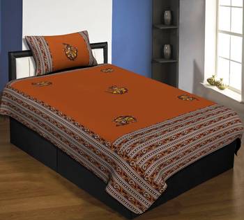 Applique Mustard Gujri Jaipuri Hand Made Embroidery Patch Work Single Bedsheet 1