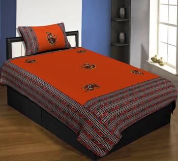 Applique Orange Gujri Jaipuri Hand Made Embroidery Patch Work Single Bedsheet 1