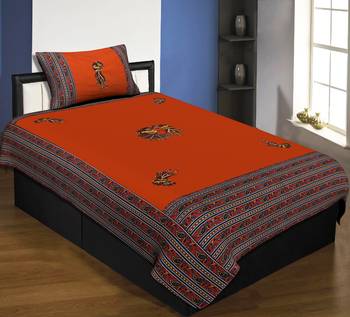 Applique Orange Chang Dance Jaipuri Hand Made Embroidery Patch Work Single Bedsheet 1