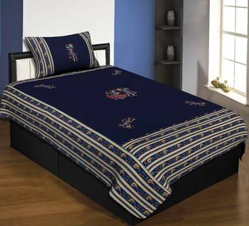 Applique Blue Chang Dance Jaipuri Hand Made Embroidery Patch Work Single Bedsheet 1