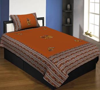 Applique Mustard Dandiya Jaipuri Hand Made Embroidery Patch Work Single Bedsheet 1