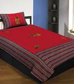 Applique Red Dandiya Jaipuri Hand Made Embroidery Patch Work Single Bedsheet