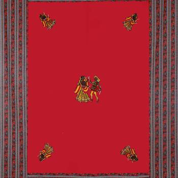 Applique Red Dandiya Jaipuri Hand Made Embroidery Patch Work Single Bedsheet 4