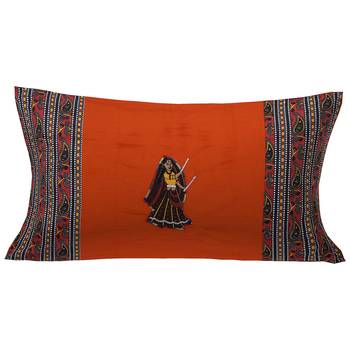 Applique Orange Dandiya Jaipuri Hand Made Embroidery Patch Work Single Bedsheet 2