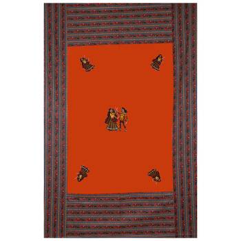 Applique Orange Dandiya Jaipuri Hand Made Embroidery Patch Work Single Bedsheet 3