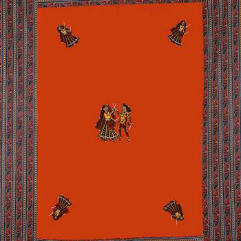 Applique Orange Dandiya Jaipuri Hand Made Embroidery Patch Work Single Bedsheet 4