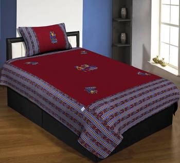 Applique Maroon Dandiya Jaipuri Hand Made Embroidery Patch Work Single Bedsheet 1