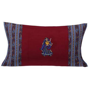 Applique Maroon Dandiya Jaipuri Hand Made Embroidery Patch Work Single Bedsheet 2