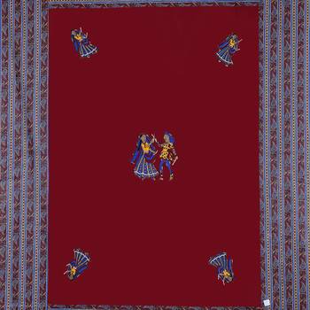 Applique Maroon Dandiya Jaipuri Hand Made Embroidery Patch Work Single Bedsheet 4