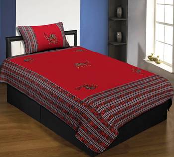 Applique Red Camel Jaipuri Hand Made Embroidery Patch Work Single Bedsheet 1