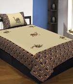 Applique Cream Camel Jaipuri Hand Made Embroidery Patch Work Single Bedsheet