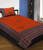 Applique Orange Camel Jaipuri Hand Made Embroidery Patch Work Single Bedsheet
