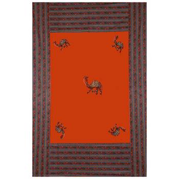 Applique Orange Camel Jaipuri Hand Made Embroidery Patch Work Single Bedsheet 3