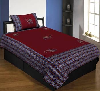 Applique Maroon Camel Jaipuri Hand Made Embroidery Patch Work Single Bedsheet 1