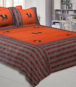 Applique Orange Elephant Jaipuri Hand Made Embroidery Patch Work Double Bedsheet