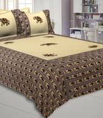 Applique Cream Elephant Jaipuri Hand Made Embroidery Patch Work Double Bedsheet