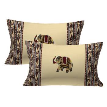 Applique Cream Elephant Jaipuri Hand Made Embroidery Patch Work Double Bedsheet 2