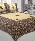 Applique Cream Gujri Jaipuri Hand Made Embroidery Patch Work Double Bedsheet