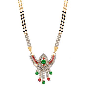 SILVER SHINE Gold Plated Green and Red Diamond Necklace Mangalsutra For Women Jewellery 3