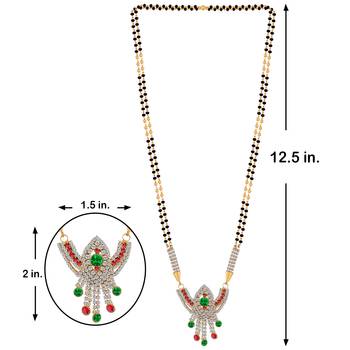 SILVER SHINE Gold Plated Green and Red Diamond Necklace Mangalsutra For Women Jewellery 4