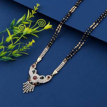 SILVER SHINE Gold Plated Red and Green Diamond Necklace Mangalsutra For Women Jewellery 1