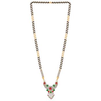 SILVER SHINE Gold Plated Red and Green Diamond Necklace Mangalsutra For Women Jewellery 2