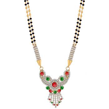 SILVER SHINE Gold Plated Red and Green Diamond Necklace Mangalsutra For Women Jewellery 3