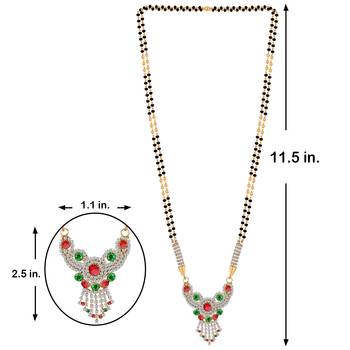 SILVER SHINE Gold Plated Red and Green Diamond Necklace Mangalsutra For Women Jewellery 4