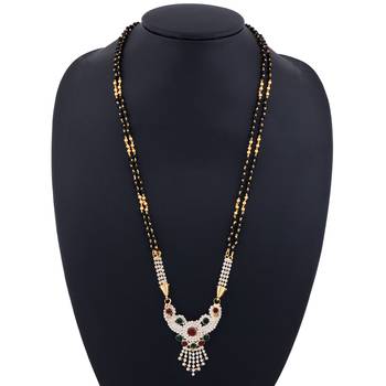 SILVER SHINE Gold Plated Red and Green Diamond Necklace Mangalsutra For Women Jewellery 5