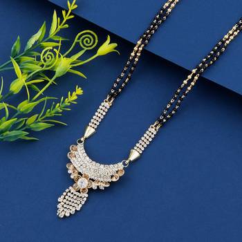 SILVER SHINE Gold Plated White Diamond Necklace Mangalsutra For Women Jewellery 1