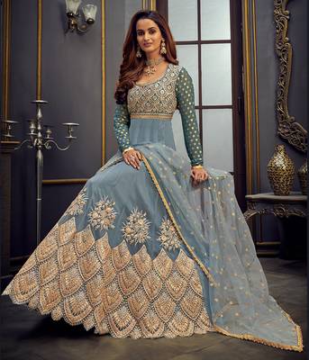 Grey embroidered net salwar 2