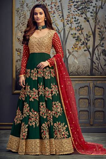 Dark-green embroidered georgette salwar