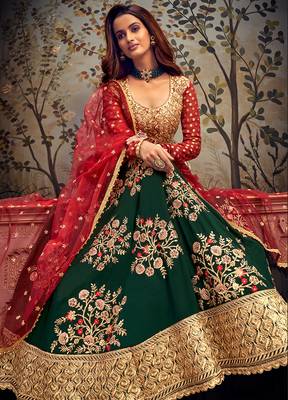 Dark-green embroidered georgette salwar Kameez 2