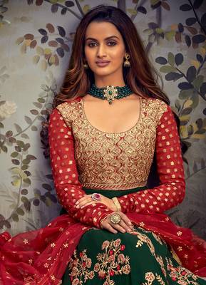 Dark-green embroidered georgette salwar Kameez 3